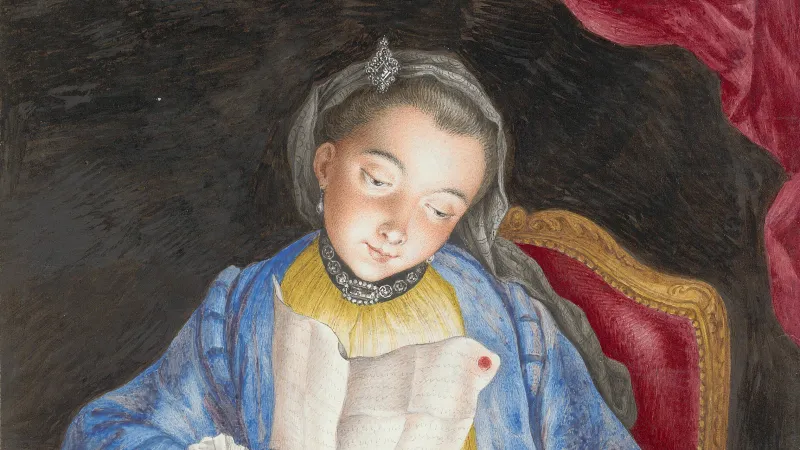 Čtení dopisů, akvarel namalovala ve druhé polovině 18. století Marie Kristina Habsbursko-Lotrinská