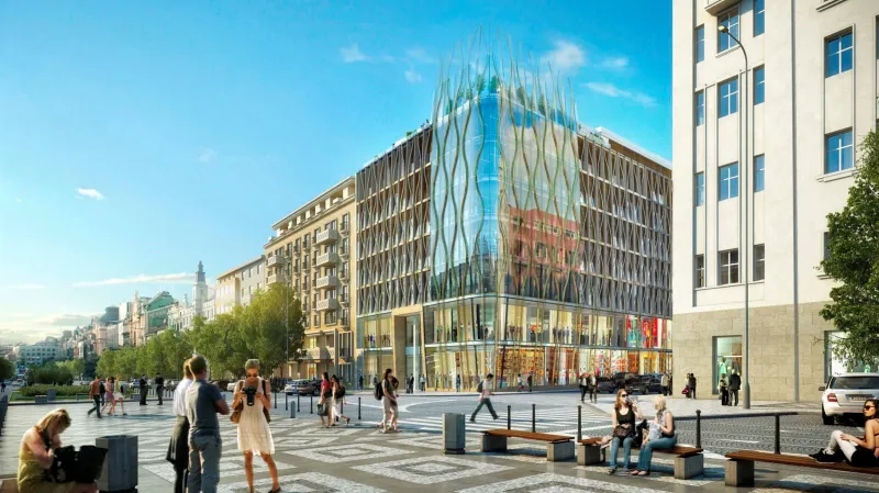 Vizualizace Květinového domu na rohu Václavského náměstí a Opletalovy ulice