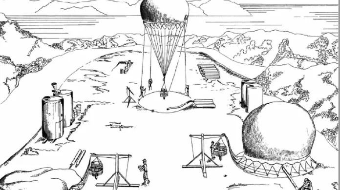 Skica základny, odkud se japonské balony vypouštěly