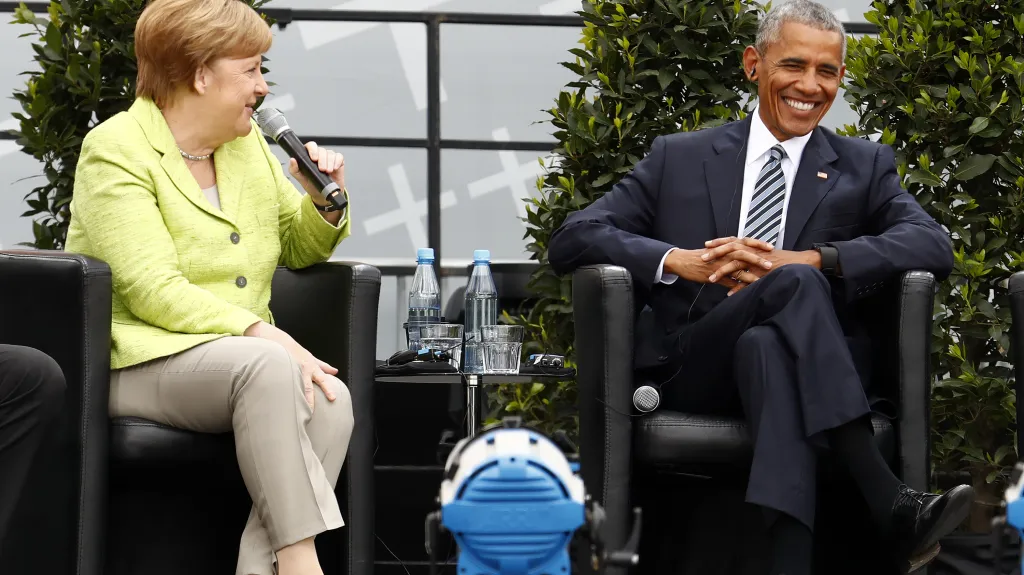 Angela Merkelová a Barack Obama při debatě v Berlíně