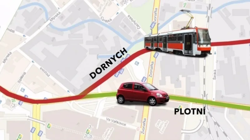 Situace na ulicích Plotní a Dornych nyní