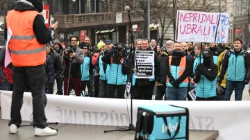 Protest kurýrů Woltu v centru Prahy