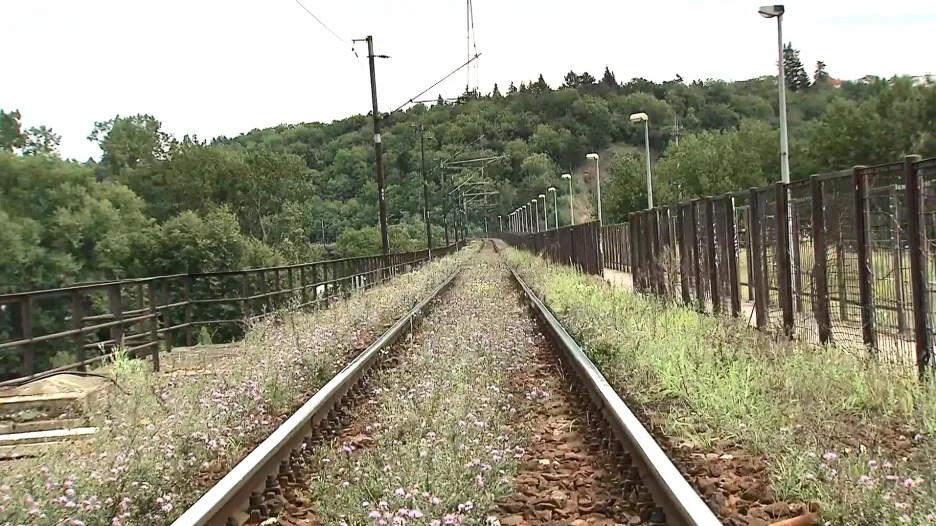 Ačkoliv se to na první pohled nezdá, tak toto je ta zachovalejší polovina mostu, po které jezdí vlaky. Uprostřed je cesta pro pěší a za ní kdysi bývala položena druhá kolej.