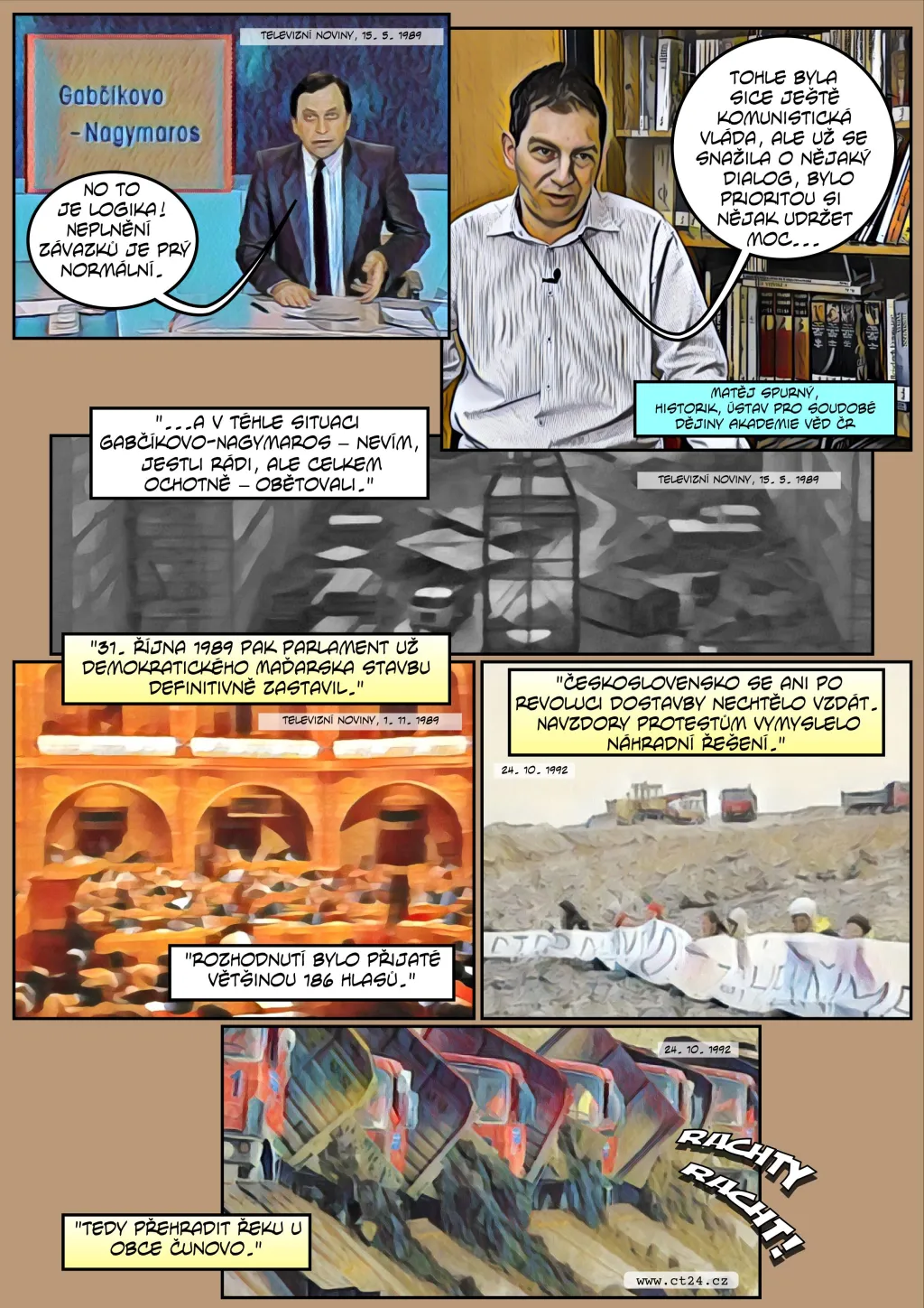 Komiks: 30 let od pozastavení prací na projektu Gabčíkovo–Nagymaros