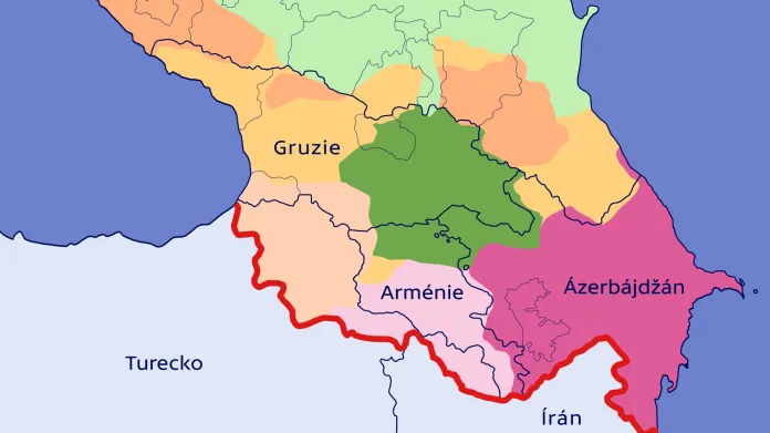 Ruský zábor Kavkazu 1763 až 1878 (zobrazeny současné hranice)