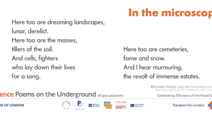 Báseň Miroslava Holuba v londýnském projektu Poems on the Underground