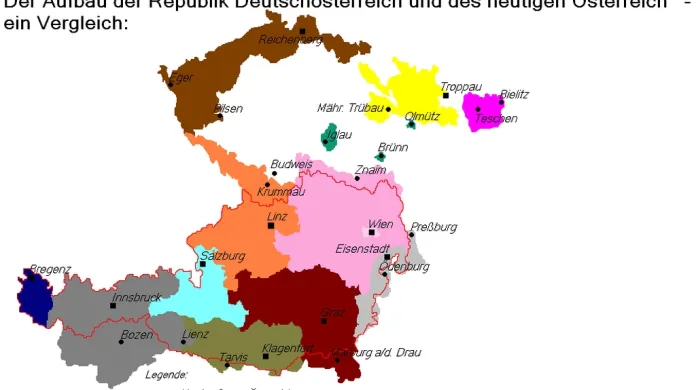 Území, která měla být zahrnuta do republiky Německé Rakousko
