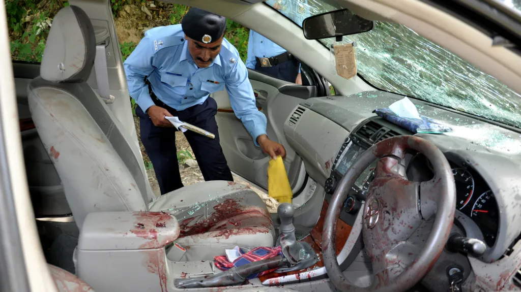 Vůz, ve kterém byl zastřelen pákistánský žalobce Zulfikar