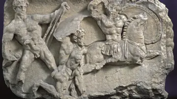 Kamenný reliéf, vítězný oblouk s bojovými scénami z povstání Batavů a Treverů, 69/70 po Kr.