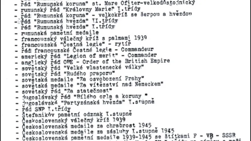 Seznam vojenských řádů a vyznamenání generála Heliodora Píky