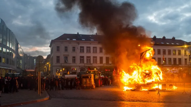 Protest zemědělců v Bruselu