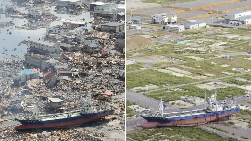 Symbol tsunami - vyplavená loď Kjótokumaru