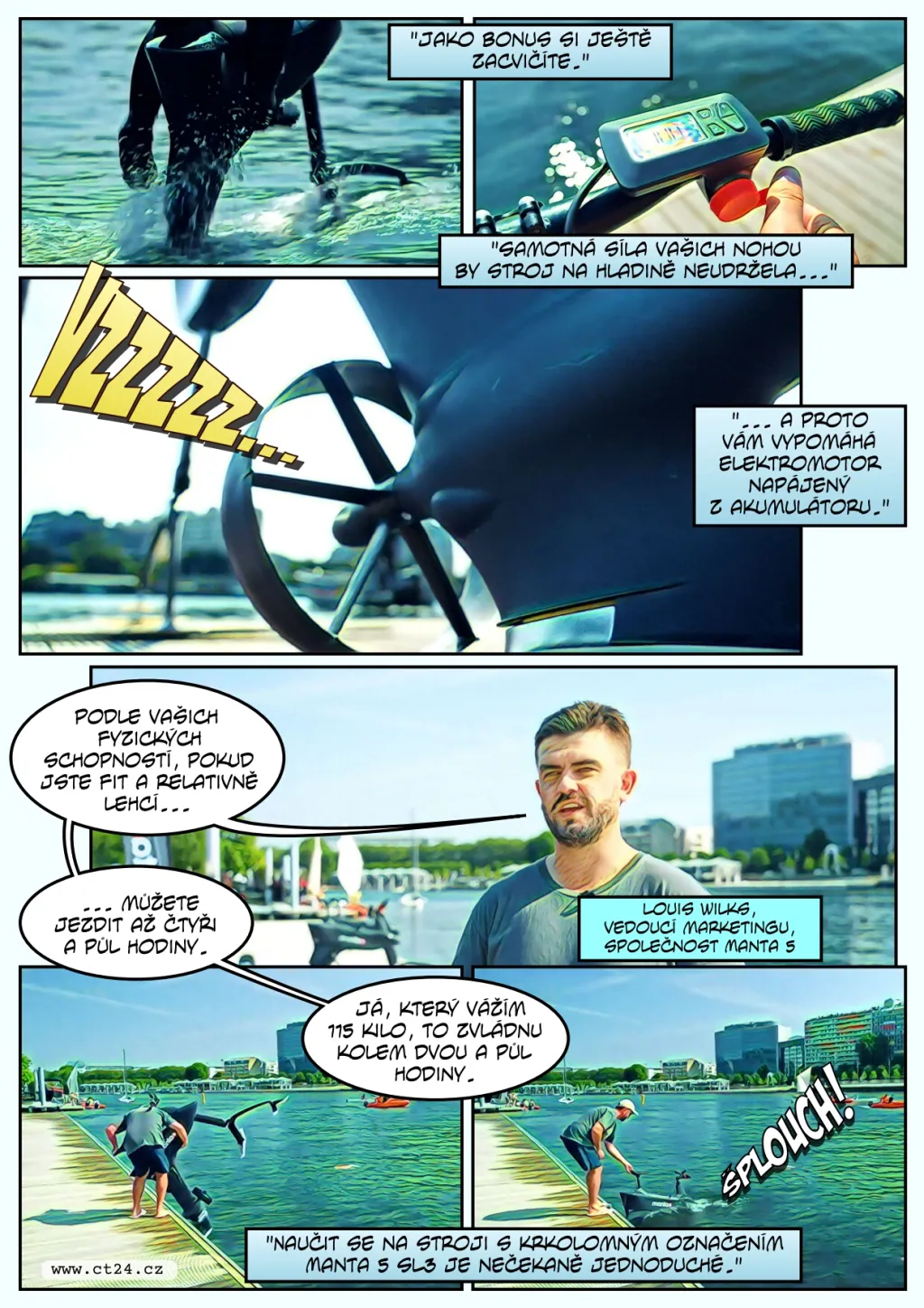 Experimentální vodní bicykl dovolí sportovcům brázdit hladiny vodních ploch