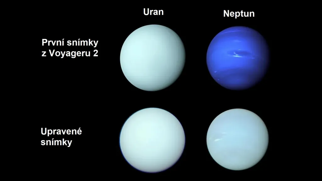 Srovnání původních a upravených snímků Uranu a Neptunu