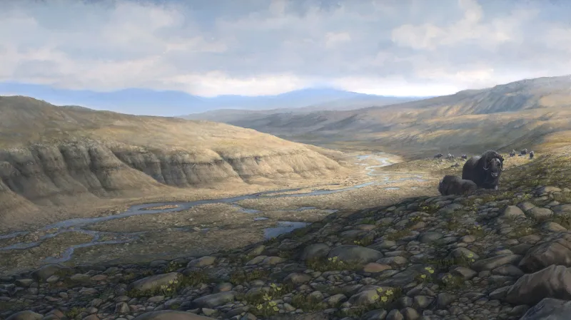 Umělecká rekonstrukce současné podoby krajiny, odkud DNA pochází