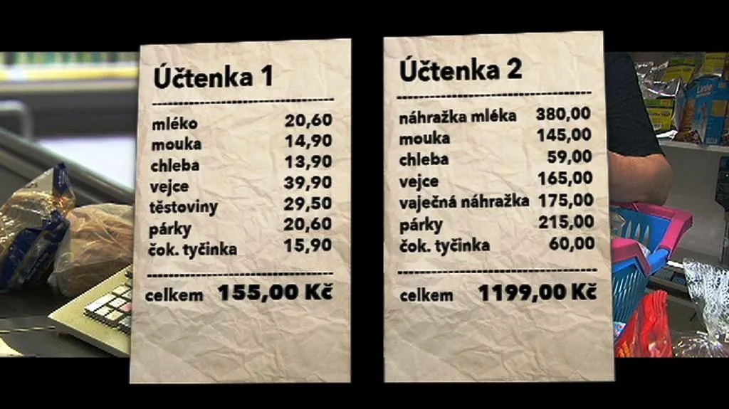 Účtenky normální nákup versus nákup za dietní potraviny