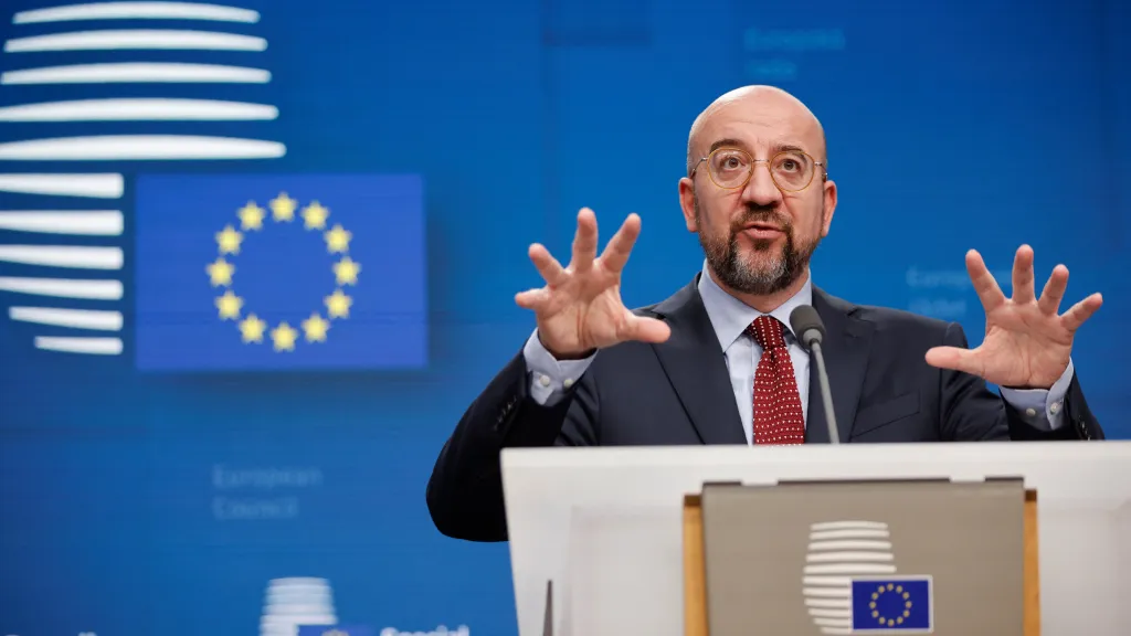 Charles Michel na tiskové konferenci po summitu EU