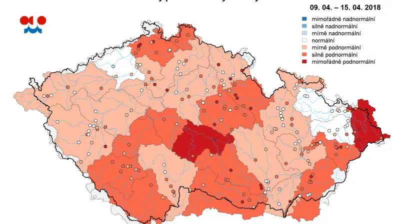 ČHMÚ: Stav hladiny podzemní vody v mělkých vrtech