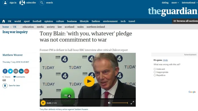 Britský The Guardian o zprávě k invazi do Iráku