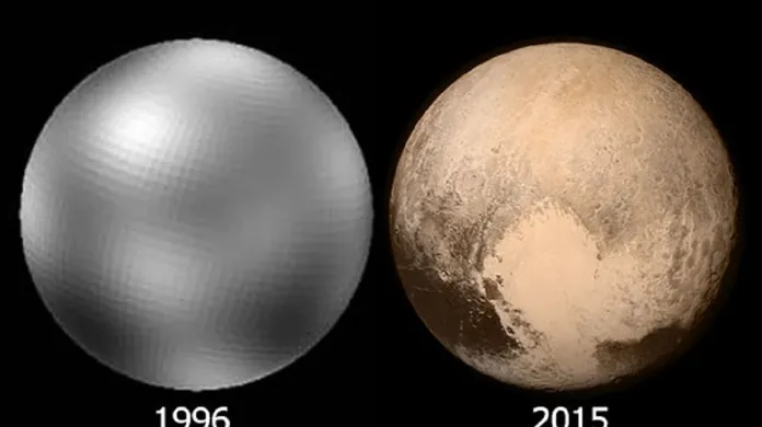 Pluto nafocené roku 1996 a 2015