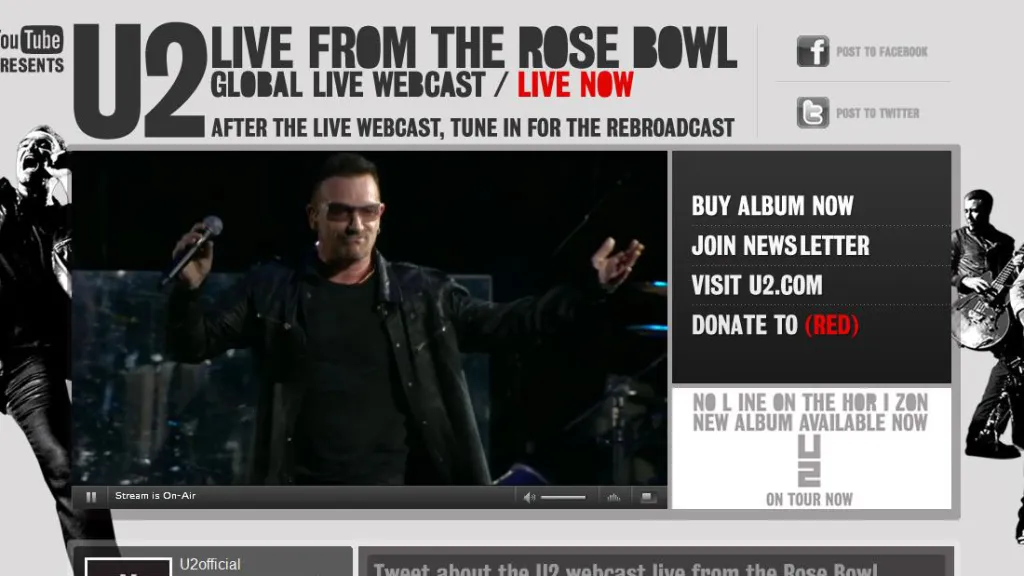 Přenos koncertu U2 po YouTube
