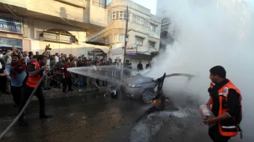 Džabárího auto zasažené v pásmu Gazy