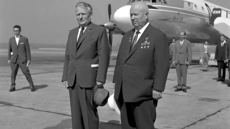 Nikita Chruščov s Antonínem Novotným v Praze