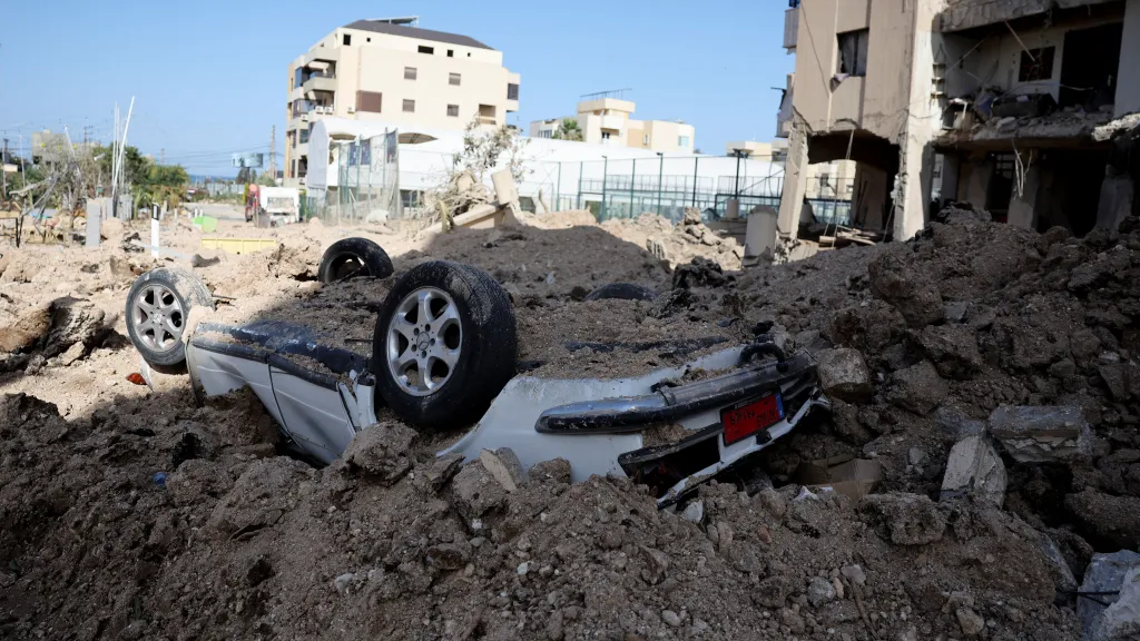 Následky izraelského vzdušného útoku v Bejrútu