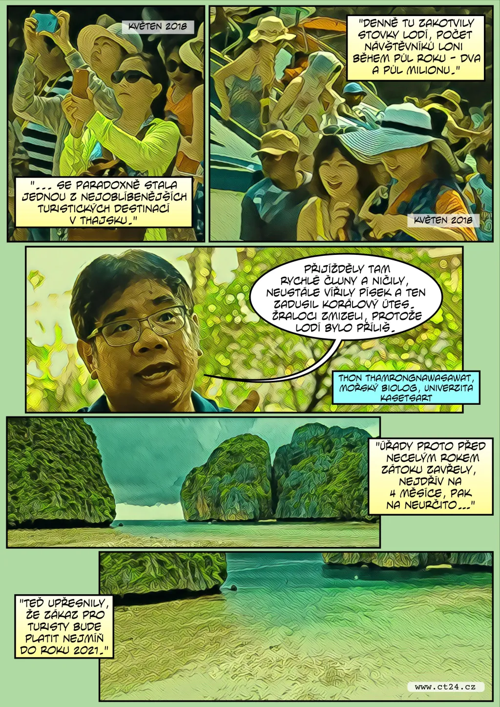 Komiks: Slavná pláž se vzpamatovává z turismu