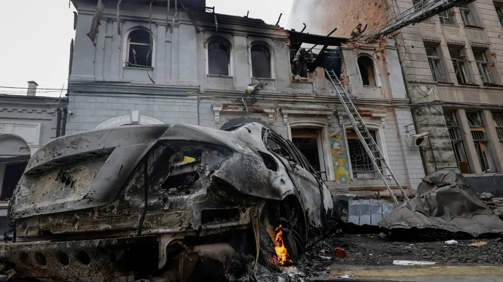 Ruskem zničená mateřská škola v Charkově (22. 10. 2025)