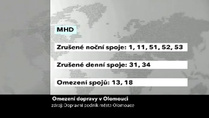 Omezené spoje MHD v Olomouci