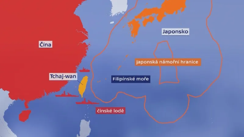 Mapa oblasti kolem Tchaj-wanu