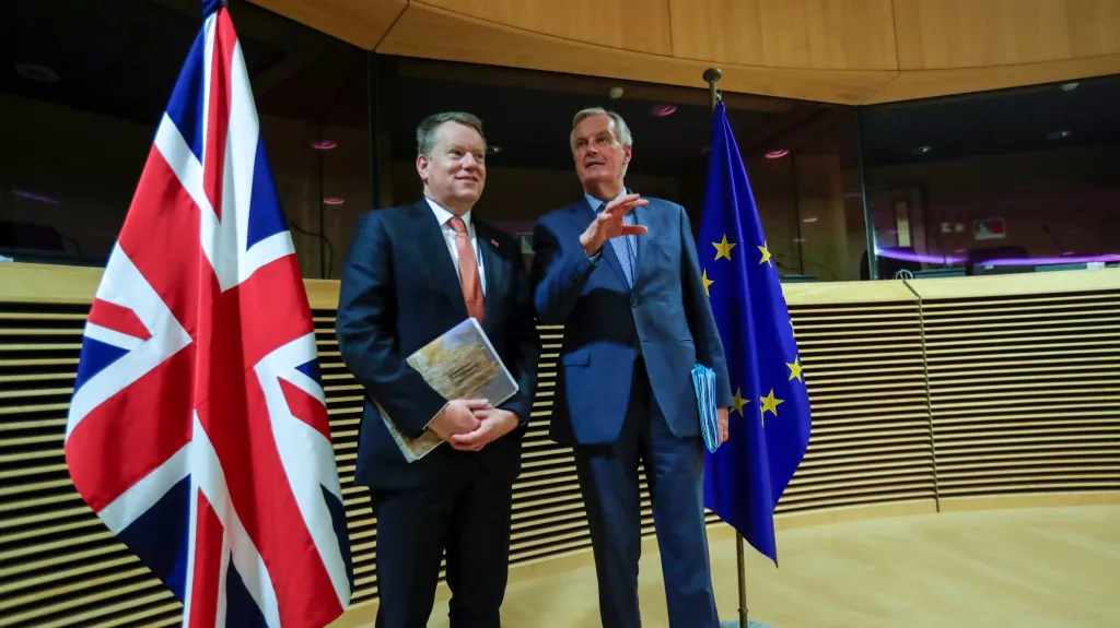David Frost a Michel Barnier na brexitovém jednání na konci března