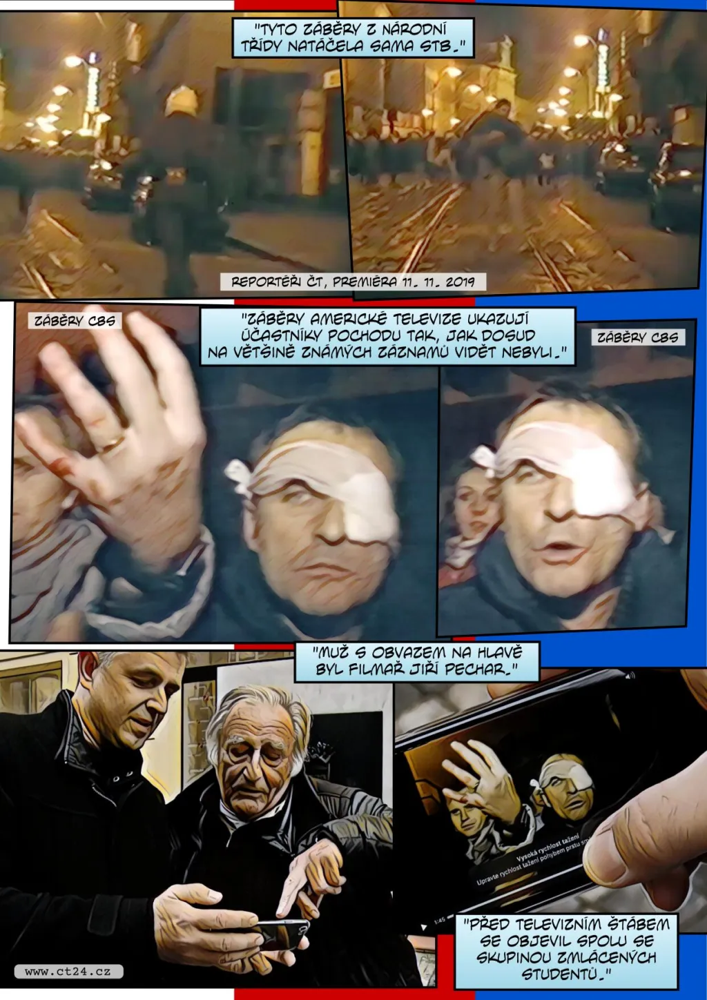 Neznámé záběry zbitých studentů z Národní třídy pořídila americká televize