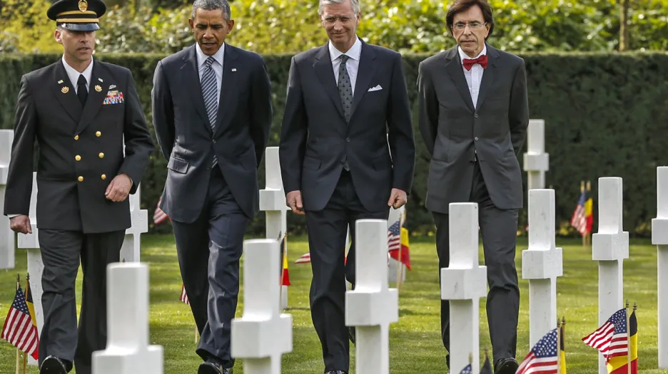 Barack Obama, král Philipp a Elio di Rupo ve Waregemu