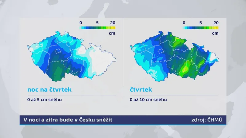 V noci a ve čtvrtek bude v Česku sněžit