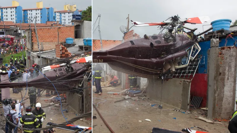 Do obytné čtvrti v São Paulu se zřítil vrtulník