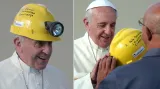 Papež František dostal při návštěvě Sardinie havířskou přilbu