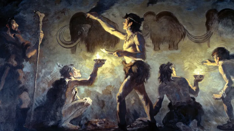 Umělecká představa života "lovců mamutů"