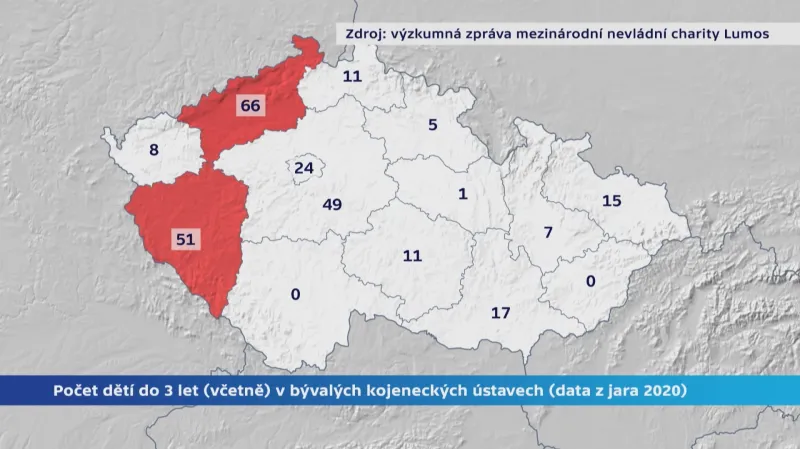 Počet dětí do tří let v bývalých kojeneckých ústavech