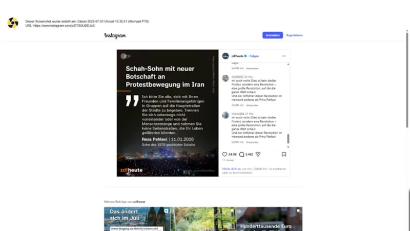 Snímky komentářů pod příspěvky ZDFheute na Instagramu
ZDFheute