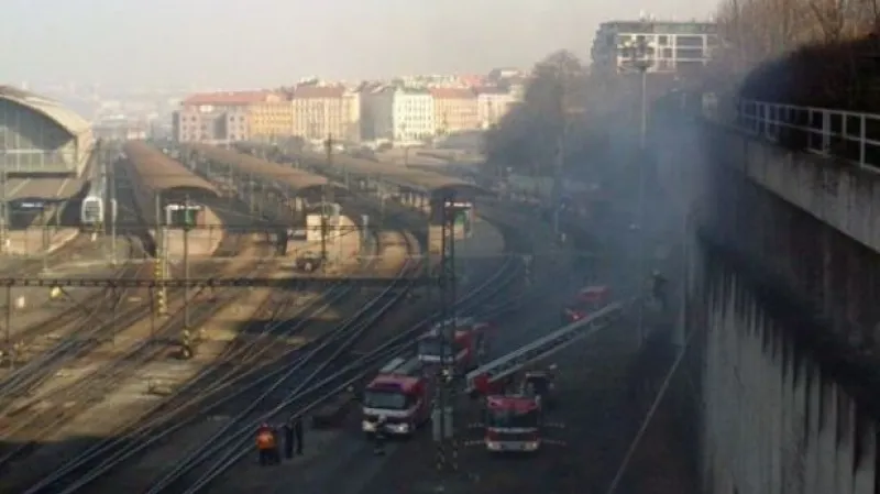 Požár u hlavního nádraží (foto: Český rozhlas)