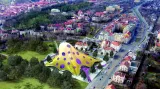Nerealizovaný návrh Národní knihovny známý jako blob nebo Chobotnice v pražských letenských sadech