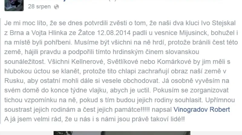 Informace o smrti dvou Čechů se objevily na Facebooku