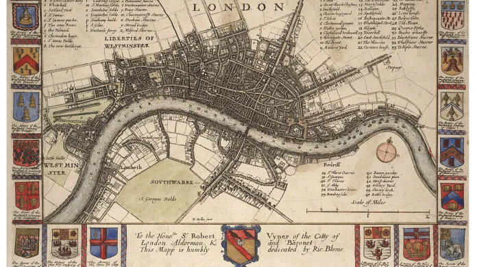 Mapa Londýna v době morové epidemie od Čecha Václava Hollara