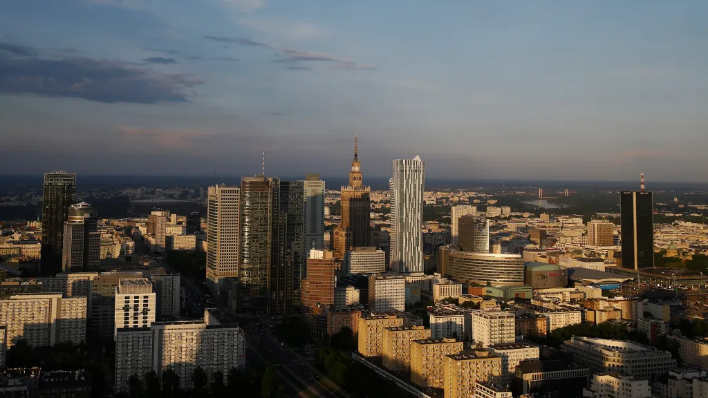 Panorma Varšavy s Palácem vědy a kultury