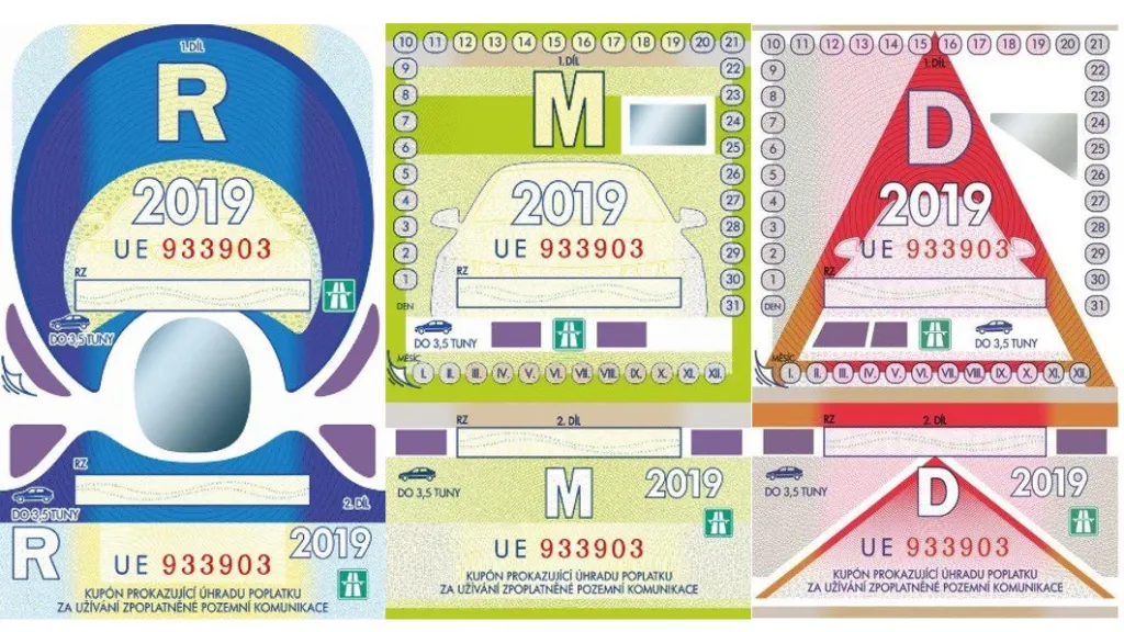 Podoba dálničních známek pro rok 2019