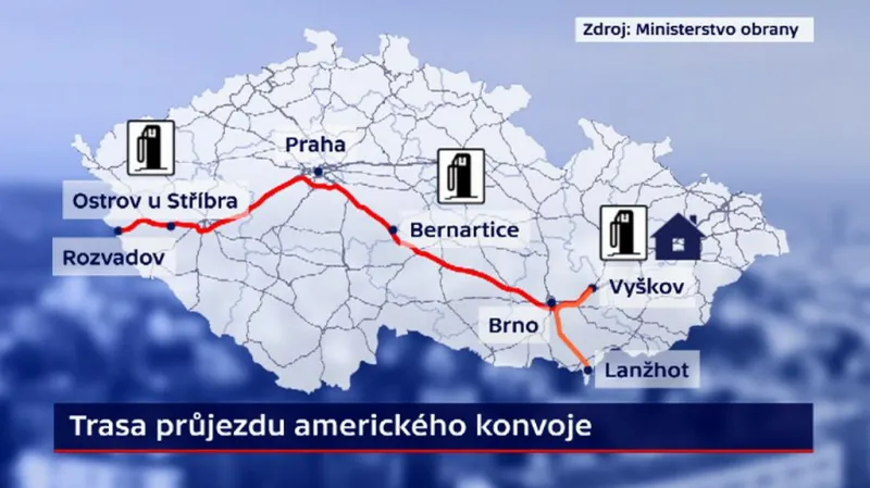 Trasa průjezdu amerického konvoje