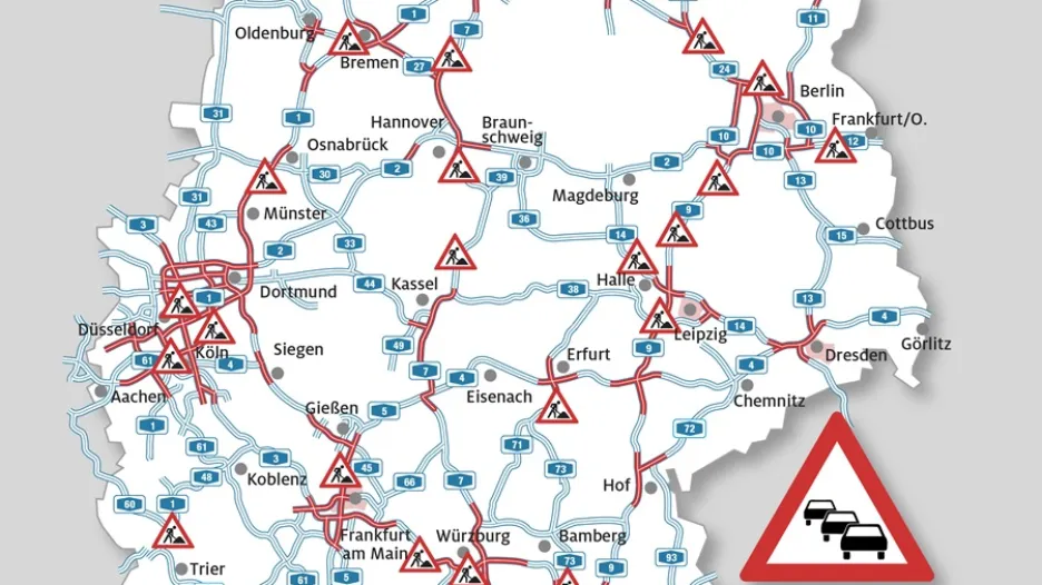 Prognóza dopravních kongescí v Německu o prázdninách 2019