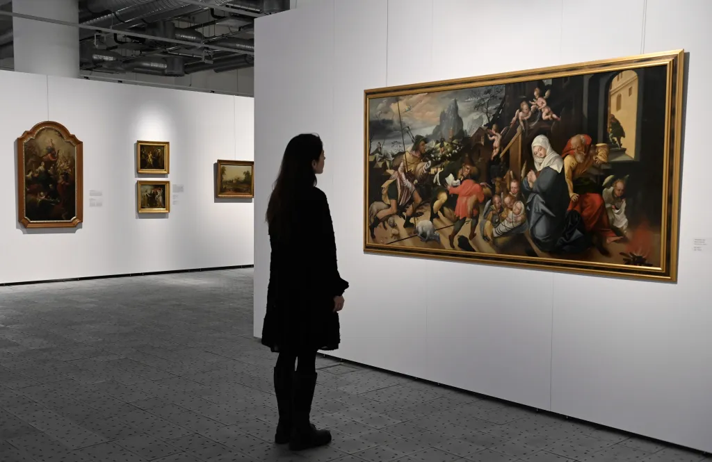 Fotografie zachycuje dílo s názvem Klanění pastýřů z 16. století od umělce Domenichina